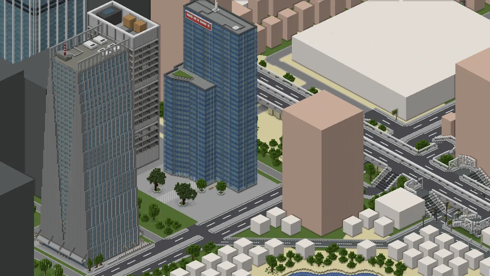 同一座城市转换到 Minecraft 后的方块俯视图