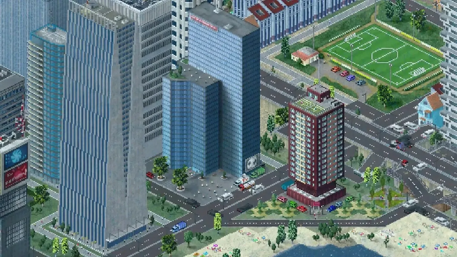 TheoTown 中的像素城市俯视图